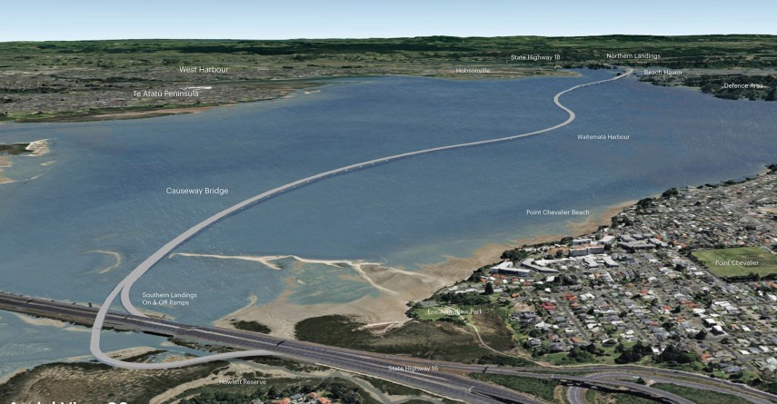 Second Auckland Harbour Crossing Causeway Bridg  Aerial View