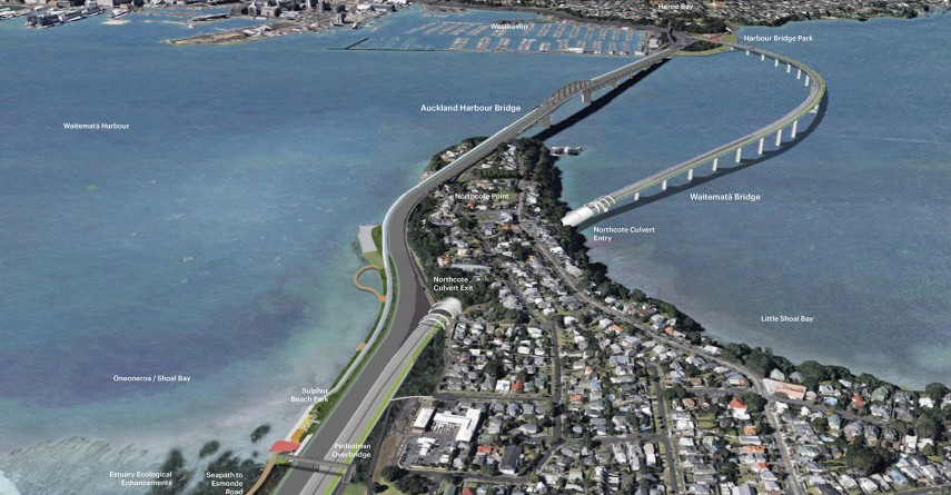 Second Auckland Harbour Crossing Waitemata Bridge Aerial View